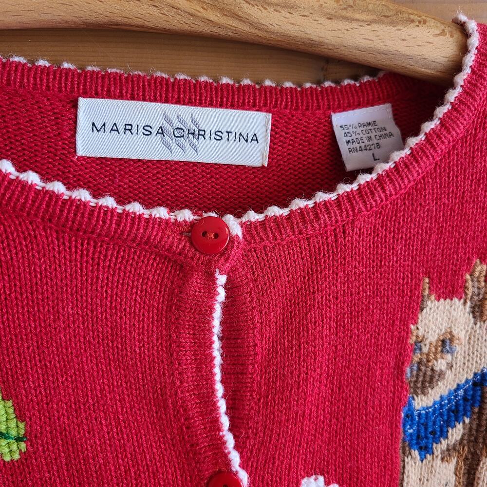 Vintage Dog Sweater Top Button Cardigan Short Sleeve Bones Shepherd Collie Large - Picture 4 of 4